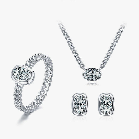 Wholesale Women's Jewelry Set S925 Silver Seiko Geometric Stars Sun Moon Clouds Universe Cuban Chain Ring Necklace Earrings