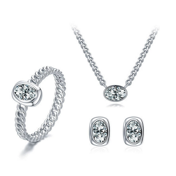 Wholesale Women's Jewelry Set S925 Silver Seiko Geometric Stars Sun Moon Clouds Universe Cuban Chain Ring Necklace Earrings
