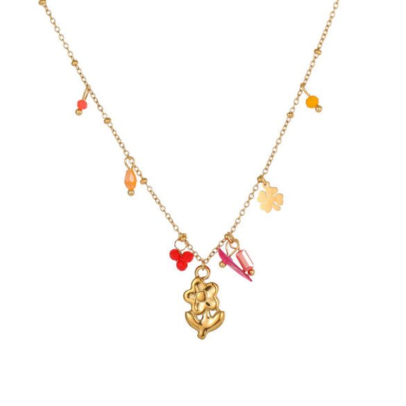 Wholesale Women's Jewelry Set Stainless Steel 18K Gold Electroplated Dopamine Style With Heart Drop Bell Geometric Patterns Necklace Bracelet Earring