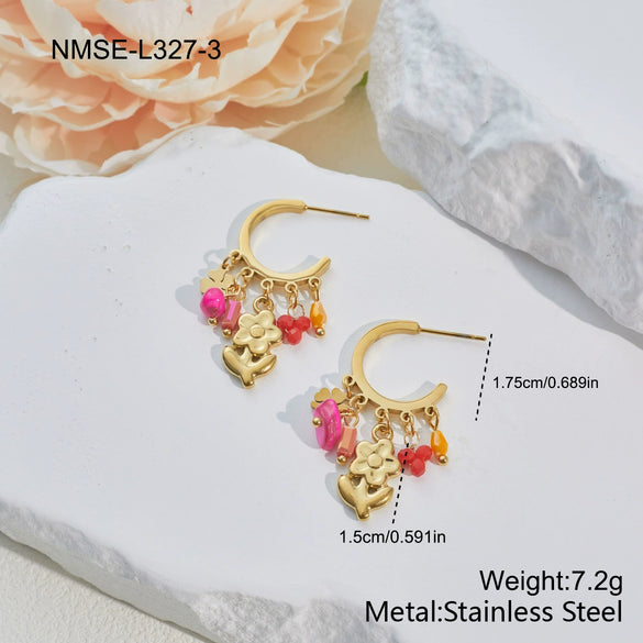 Wholesale Women's Jewelry Set Stainless Steel 18K Gold Electroplated Dopamine Style With Heart Drop Bell Geometric Patterns Necklace Bracelet Earring
