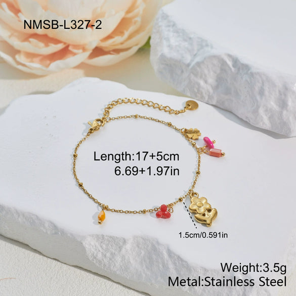 Wholesale Women's Jewelry Set Stainless Steel 18K Gold Electroplated Dopamine Style With Heart Drop Bell Geometric Patterns Necklace Bracelet Earring