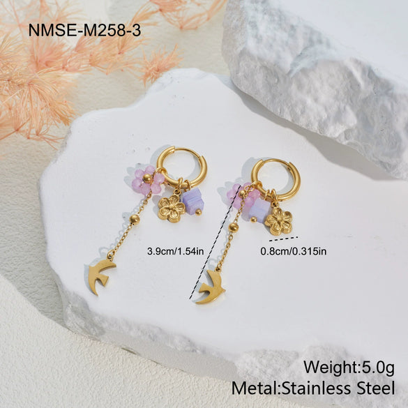 Wholesale Women's Jewelry Set Stainless Steel 18K Gold Electroplated With Heart Drop Bell Patterns Necklace Bracelet Earrings