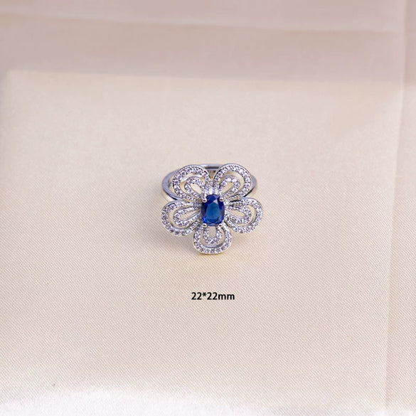 Wholesale Women's Jewelry Set Titanium Steel Flower Shaped With Sea Blue Gemstone Inlaid And Electroplating
