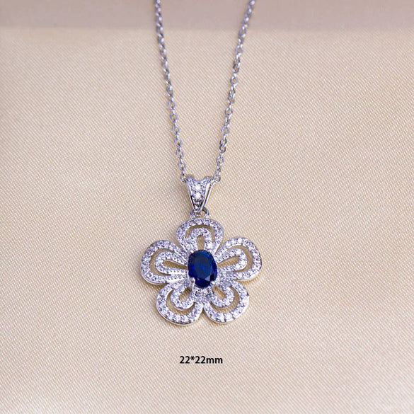 Wholesale Women's Jewelry Set Titanium Steel Flower Shaped With Sea Blue Gemstone Inlaid And Electroplating