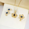 Wholesale Women's Jewelry Set Titanium Steel Flower Shaped With Sea Blue Gemstone Inlaid And Electroplating