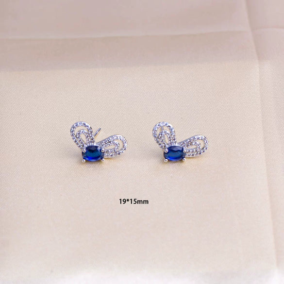 Wholesale Women's Jewelry Set Titanium Steel Flower Shaped With Sea Blue Gemstone Inlaid And Electroplating