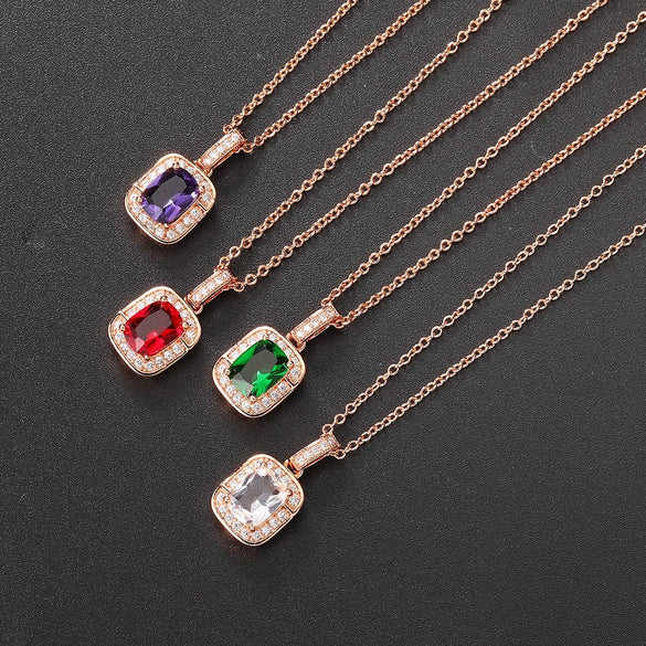 Wholesale Women's Jewelry Set With Alloy And Artificial Crystal Square Pattern Electroplated Ochain Earrings Pendant Necklace And Bracelet
