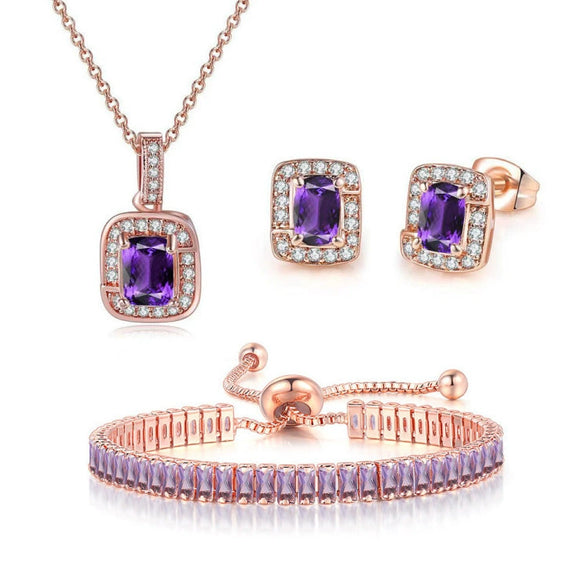 Wholesale Women's Jewelry Set With Alloy And Artificial Crystal Square Pattern Electroplated Ochain Earrings Pendant Necklace And Bracelet