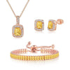 Wholesale Women's Jewelry Set With Alloy And Artificial Crystal Square Pattern Electroplated Ochain Earrings Pendant Necklace And Bracelet