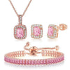 Wholesale Women's Jewelry Set With Alloy And Artificial Crystal Square Pattern Electroplated Ochain Earrings Pendant Necklace And Bracelet