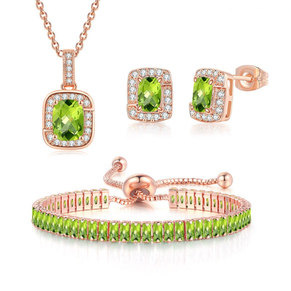 Wholesale Women's Jewelry Set With Alloy And Artificial Crystal Square Pattern Electroplated Ochain Earrings Pendant Necklace And Bracelet