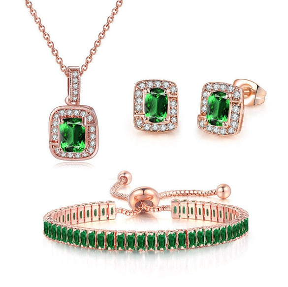 Wholesale Women's Jewelry Set With Alloy And Artificial Crystal Square Pattern Electroplated Ochain Earrings Pendant Necklace And Bracelet
