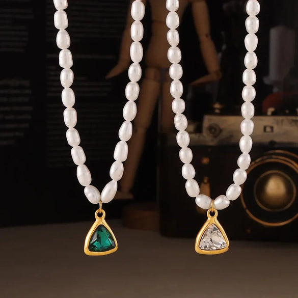 Wholesale Women's Jewelry Set With Angular Pendant Made Of Freshwater Pearl Glass And Titanium Steel Electroplated