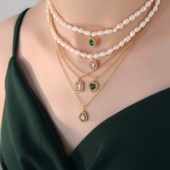 Wholesale Women's Jewelry Set With Freshwater Pearl Necklace And Love Heart Pendant Earrings Titanium Steel Material Electroplating Treatment