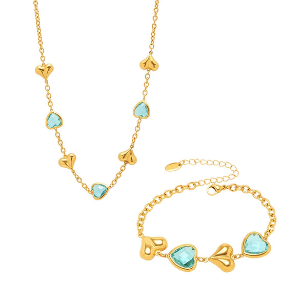 Wholesale Women's Jewelry Set With Love Heart Czech Glass Stainless Steel 18K Real Gold Electroplated Necklace Bracelet Earrings