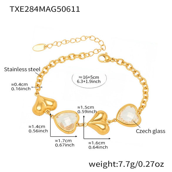 Wholesale Women's Jewelry Set With Love Heart Czech Glass Stainless Steel 18K Real Gold Electroplated Necklace Bracelet Earrings