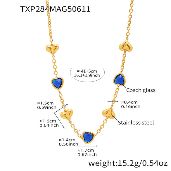 Wholesale Women's Jewelry Set With Love Heart Czech Glass Stainless Steel 18K Real Gold Electroplated Necklace Bracelet Earrings