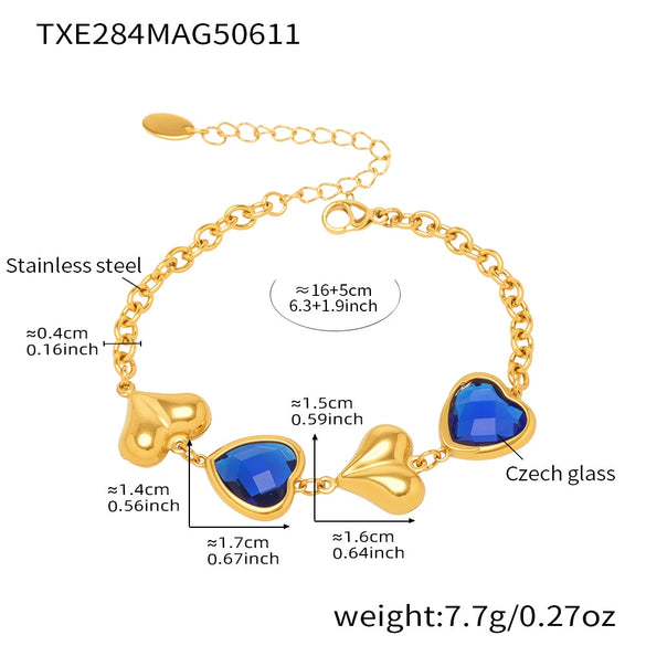 Wholesale Women's Jewelry Set With Love Heart Czech Glass Stainless Steel 18K Real Gold Electroplated Necklace Bracelet Earrings