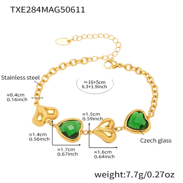 Wholesale Women's Jewelry Set With Love Heart Czech Glass Stainless Steel 18K Real Gold Electroplated Necklace Bracelet Earrings