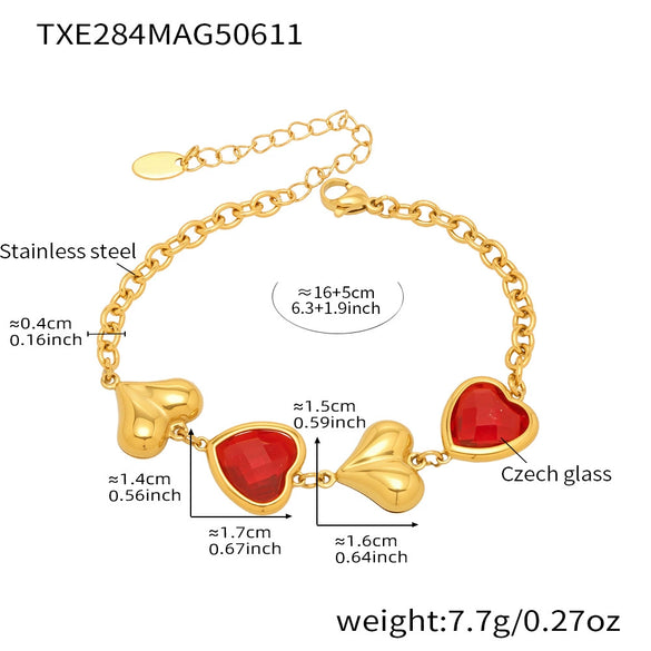 Wholesale Women's Jewelry Set With Love Heart Czech Glass Stainless Steel 18K Real Gold Electroplated Necklace Bracelet Earrings