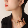 Wholesale Women's Jewelry Set With Oval Turquoise Cat's Eye Stone Inlaid Retro Style Titanium Steel Material
