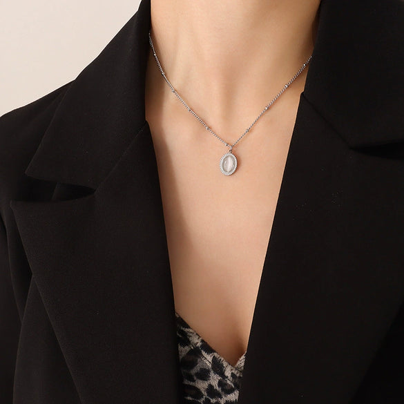 Wholesale Women's Jewelry Set With Oval Turquoise Cat's Eye Stone Inlaid Retro Style Titanium Steel Material