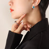 Wholesale Women's Jewelry Set With Oval Turquoise Cat's Eye Stone Inlaid Retro Style Titanium Steel Material