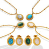 Wholesale Women's Jewelry Set With Oval Turquoise Cat's Eye Stone Inlaid Retro Style Titanium Steel Material