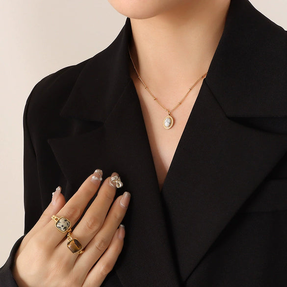 Wholesale Women's Jewelry Set With Pine Stone And Cat's Eye Stone Inlaid Titanium Steel Turquoise Opal Simple Geometric Design