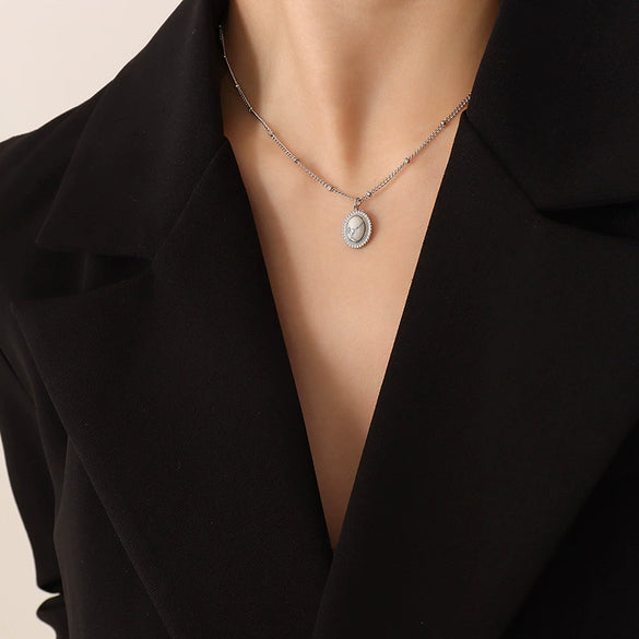 Wholesale Women's Jewelry Set With Pine Stone And Cat's Eye Stone Inlaid Titanium Steel Turquoise Opal Simple Geometric Design