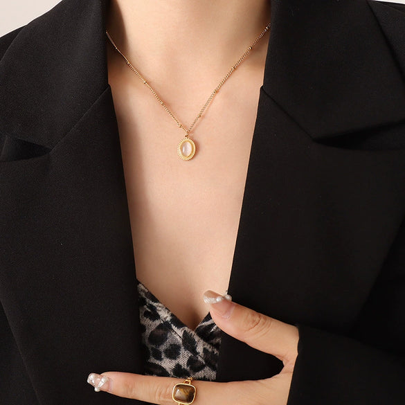 Wholesale Women's Jewelry Set With Pine Stone And Cat's Eye Stone Inlaid Titanium Steel Turquoise Opal Simple Geometric Design