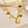 Wholesale Women's Jewelry Set With Sun Round Heartshaped Stainless Steel Pendants Plants And Flowers Pattern O Word Chain Electroplated