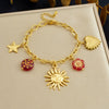 Wholesale Women's Jewelry Set With Sun Round Heartshaped Stainless Steel Pendants Plants And Flowers Pattern O Word Chain Electroplated