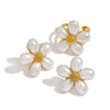 Wholesale Women's Jewelry Shell Bead Ring And Stainless Steel Earrings With Flower Pattern And Electroplating Titanium Steel Material