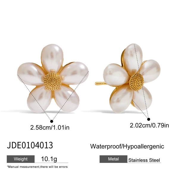 Wholesale Women's Jewelry Shell Bead Ring And Stainless Steel Earrings With Flower Pattern And Electroplating Titanium Steel Material
