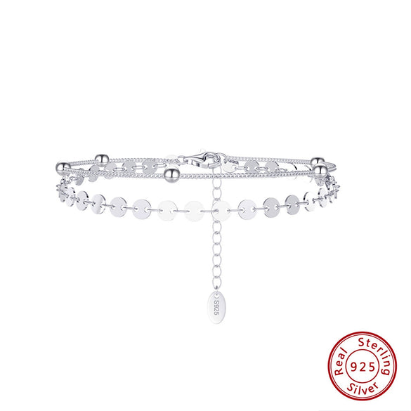 Wholesale Women's Jewelry 925 Silver Double Layer Round Sequin Chain Bracelet With Heart Shape Design And Electroplating Treatment