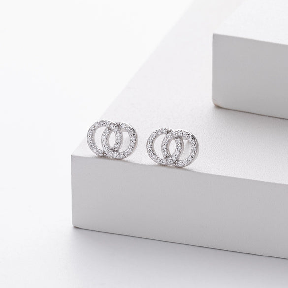 Wholesale Women's Jewelry Simple Geometric Doublering Winding Earrings 925 Sterling Silver Microinlay