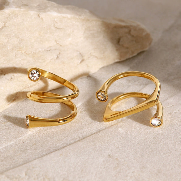 Wholesale Women's Jewelry Stainless Steel Drop Shape Geometric Electroplated Three Layer Asymmetric Opening Ring