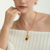 Wholesale Women's Jewelry Stainless Steel Electroplated Necklace With Tiger Eye Stone Heart Shape And Geometric Pattern
