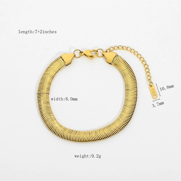 Wholesale Women's Jewelry Stainless Steel Flat Snake Overlapping Miami Cuban Chain Bracelet 18K Gold Plated Electroplated