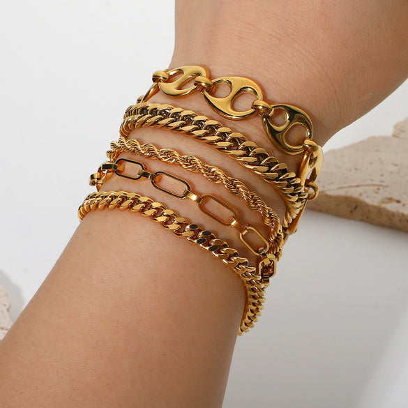 Wholesale Women's Jewelry Stainless Steel Flat Snake Overlapping Miami Cuban Chain Bracelet 18K Gold Plated Electroplated