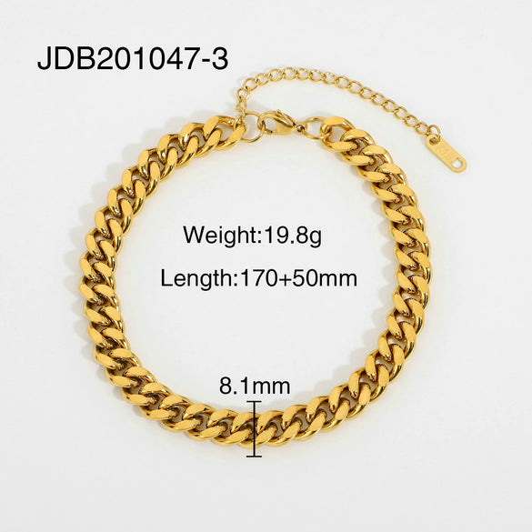Wholesale Women's Jewelry Stainless Steel Flat Snake Overlapping Miami Cuban Chain Bracelet 18K Gold Plated Electroplated