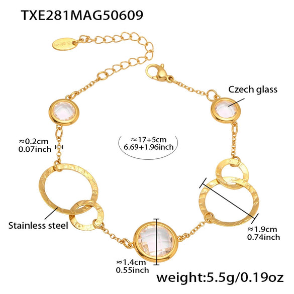 Wholesale Women's Jewelry 316L Stainless Steel Geometric Czech Glass Ring Bracelet With Electroplating