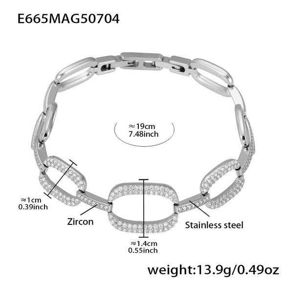 Wholesale Women's Jewelry Stainless Steel Geometric Pattern Fourleaf Flower Full Diamond Bracelet Electroplating