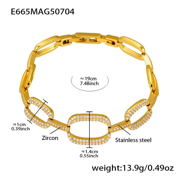 Wholesale Women's Jewelry Stainless Steel Geometric Pattern Fourleaf Flower Full Diamond Bracelet Electroplating