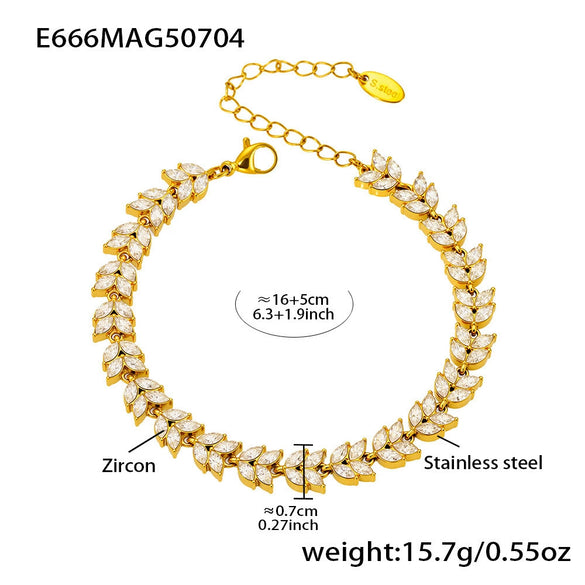 Wholesale Women's Jewelry Stainless Steel Geometric Pattern Fourleaf Flower Full Diamond Bracelet Electroplating