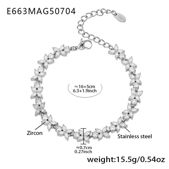 Wholesale Women's Jewelry Stainless Steel Geometric Pattern Fourleaf Flower Full Diamond Bracelet Electroplating