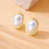 Wholesale Women's Jewelry Stainless Steel Goldplated Oval Pearl Retro Simple Geometric Earrings Ring Necklace Set