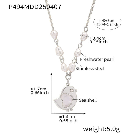 Wholesale Women's Jewelry 316L Stainless Steel Goldplated Shell Freshwater Pearl Necklace With Geometric Pattern And Electroplating Design