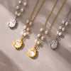 Wholesale Women's Jewelry 316L Stainless Steel Goldplated Shell Freshwater Pearl Necklace With Geometric Pattern And Electroplating Design